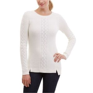 Nautica Womens Single Cable Knit Tunic Cream Sweater L